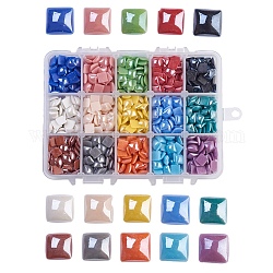 15 colores cabuchones de porcelana hechos a mano chapados perlados, cuadrado, color mezclado, 8x8x3mm, acerca 80~82pcs / compartimento, aproximamente 1200~1230 unidades / caja