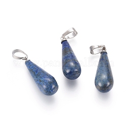 Naturales lapis lazuli colgantes, Con fianzas de latón en tono platino, lágrima, 27.5~29.5x10.5mm, agujero: 3.5~9x3.5~4.5 mm