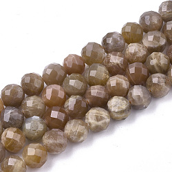 Natural Sunstone Beads Strands, Faceted, Round, 5.5~6x6mm, Hole: 1mm, about 32pcs/strand, 7.48 inch