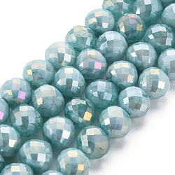 Opaque Baking Painted Crackle Glass Beads Strands, Faceted, AB Color Plated, Teardrop, Pale Turquoise, 8x7~8mm, Hole: 1.2mm, about 60pcs/strand, 18.11 inches(46cm)