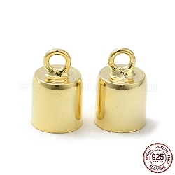 925 Sterling Silver Cord Ends, End Caps, Column, Golden, 9x6mm, Hole: 1.6mm, Inner Diameter: 5mm