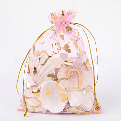 Сердце напечатаны органза сумки, свадьбы пользу сумки, пользу мешок, подарочные пакеты, прямоугольные, розовые, 18x13 см