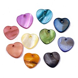 Ciondoli naturali di conchiglie d'acqua dolce, tinto, cuore, colore misto, 12.5x13x2mm, Foro: 1.5 mm