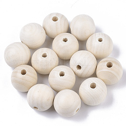 Natural Unfinished Wood Beads, Waxed Wooden Beads, Smooth Surface, Round, Macrame Beads, Large Hole Beads, Floral White, 30mm, Hole: 6~7mm