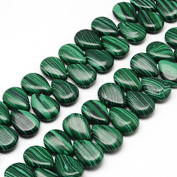 Fili di perle pendenti in malachite a goccia, perline forate, 18~19x13~14x6~7mm, Foro: 1 mm, circa 29pcs/filo, 7.87 pollice