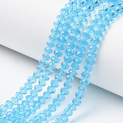Glass Beads Strands, Faceted, Rondelle, Cyan, 3x2mm, Hole: 0.8mm, about 150~155pcs/strand, 15~16 inch(38~40cm)