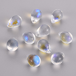 Perles de verre peintes par pulvérisation transparent, de couleur plaquée ab , larme, clair ab, 14x10x10mm, Trou: 1mm