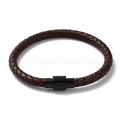 Leather Braided Round Cord Bracelet, with 304 Stainless Steel Magnetic Clasps for Men Women, Coconut Brown, 8-1/4 inch(21cm)