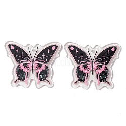 Pendenti in acrilico stampato trasparente, fascino farfalla, nero, 39x46.5x2mm, Foro: 2 mm