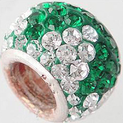 Österreichischer Kristall mit 925 europäischen Einkernperlen aus Sterlingsilber, Rondell, 205 _emerald, 11x7.5 mm, Bohrung: 4.5 mm