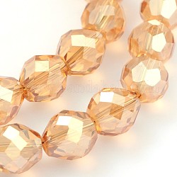 Chapelets de perle ronde en verre à facettes plaqué arc-en-ciel, burlywood, 10mm, Trou: 1mm, Environ 50 pcs/chapelet, 19.6 pouce