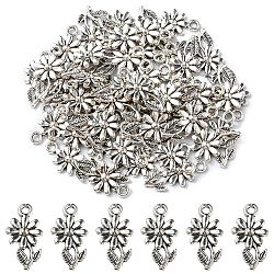 Tibetan Style Alloy Pendants, Flower, Cadmium Free & Nickel Free & Lead Free, Antique Silver, 19x10x2mm, Hole: 2mm