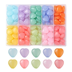 150pcs 10 perles acryliques transparentes de style, teinte, cœur, couleur mixte, 13.5x14x6mm, Trou: 1.5mm, 15 pcs / couleur