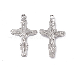 304 Stainless Steel Pendants, Crucifix Cross Charm, Stainless Steel Color, 37x20x2mm, Hole: 2.8mm