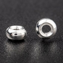 Spacer бисер латунные, долговечный, плоско-круглые, 925 серебро покрытием, 3.5x2 мм, отверстие : 1 мм