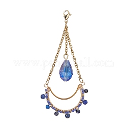 Teardrop Glass Seed & Natural Lapis Lazuli Beads Pendant Decorations, with 304 Stainless Steel Lobster Claw Clasp, 78.5x33x9.5mm