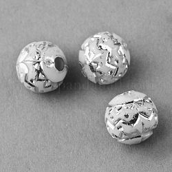 Beschichtung Acryl-Perlen, Silber Metall umschlungen, geschnitzt Runde, Silbern Plattiert Versilbert, 8x7.5 mm, Bohrung: 2 mm, ca. 1800 Stk. / 500 g