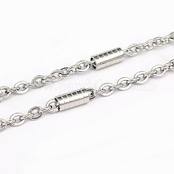 304 Stainless Steel Cable Chains, with Column Connectors, Unwelded, Flat Oval, Stainless Steel Color, 3x0.8x3.8mm