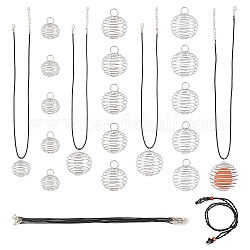 SUNNYCLUE Round Wire Pendant Necklaces DIY Making Kit, Including Round Iron Wire Pendants, Waxed Cotton & Waxed Cord Necklace Making, Platinum, Pendant: 60Pcs