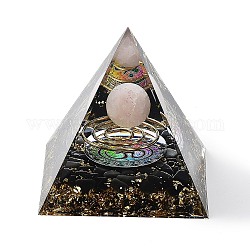 Générateurs d'énergie de résine de pyramide d'orgonite, reiki quartz rose naturel et copeaux d'obsidienne à l'intérieur pour la décoration de bureau à domicile, 60x60x59mm