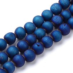 Гальванические природные друзы геодез агат из бисера, матовый стиль, круглые, с покрытием синим, 8~9 мм, отверстие : 1 мм, около 46 шт / нитка, 14.7 дюйм