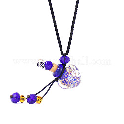 Collana pendente bottiglia di profumo cuore lampwork con perle di vetro, gioielli per fiale di olio essenziale per le donne, malva, 17.7~25.59 pollice (45~65 cm)