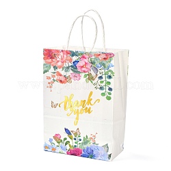 Bolsas de papel rectangulares estampadas en oro, con mango, para bolsas de regalo y bolsas de compras, palabra gracias, patrón de flores, 14.9x8.1x21 cm