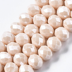 Electroplate Glass Beads Strands, Pearl Luster Plated, Faceted, Rondelle, Navajo White, 2.5x2mm, Hole: 0.4mm, about 150~170pcs/strand, 11 inch(28cm)