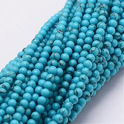 Kunsttürkisfarbenen Perlen Stränge, Runde, gefärbt, 2 mm, Bohrung: 0.5 mm, ca. 190 Stk. / Strang