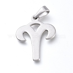 304 Stainless Steel Pendants, Constellation/Zodiac Sign, Stainless Steel Color, Aries, 34.5x26x1.5mm, Hole: 9.5x4.5mm