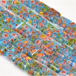 Handmade Millefiori Glass Square Bead Strands, Colorful, 10x10x5mm, Hole: 1mm, about 40pcs/strand, 15.3inch
