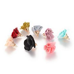 Handmade Cloth Pendant Decorations, with Alloy Findings, Flower, Mixed Color, 24~26x24~25mm, Hole: 2mm