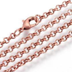 Fabricación de collar de cadenas de rolo de hierro, con broches de langosta, soldada, cobre rojo, 23.6 pulgada (60 cm)