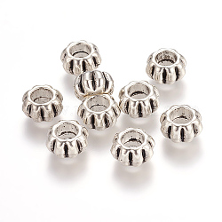 Zink-Legierung europäischen Perlen, cadmiumfrei und bleifrei, Blume, Antik Silber Farbe, 12x12x6.5 mm, Bohrung: 5.5 mm