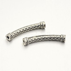 Carved Tartan Pattern Tibetan Style Zinc Alloy Tube Beads, Antique Silver, 35x4~6mm, Hole: 1.2mm