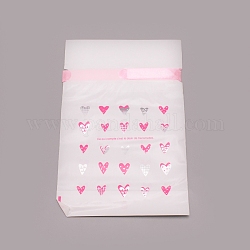 Sacchetti di plastica, con coulisse di nastro, rettangolo con disegno cuore, per il regalo di imballaggio, argento, 23.5x14.9x0.05cm