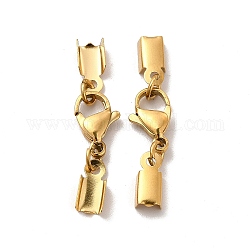 Ion Plating(IP) 304 Stainless Steel Lobster Claw Clasps with Cord Ends, Real 18K Gold Plated, 32mm, Inner Diameter: 3.5mm