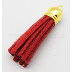 Golden Brass Suede Tassels for Cell Phone Straps Making, Red, 55~65x12mm, Hole: 1.5mm