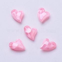 Colgantes de acrílico, abalorios de imitación, corazón, facetados, rosa, 11x9x4mm, agujero: 0.5 mm