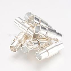 Chiusure magnetiche per tubo di bloccaggio in ottone, colonna, colore argento placcato, 15x6mm, Foro: 4 mm