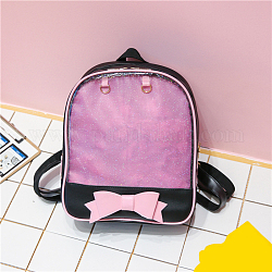 Lindas mochilas de cuero pu con lazo, Con ventana transparente, Para mujeres niñas, rosa perla, 31x27x10 cm