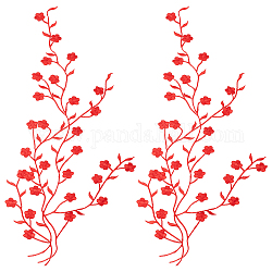 Accesorios de adorno de bordado de algodón, apliques, flor, rojo, 450~470x1mm