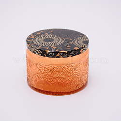 Glass Storage Box, Container for Jewelry, Aromatherapy Candle, Candy Box, with Slip-on Lid, Flower Pattern, Orange, 7.1x5.2cm, Capacity: 125ml(4.23 fl. oz)