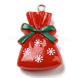 Pendenti in resina opaca, ciondoli natalizi con anelli in ferro placcato platino, rosso, scactola, 29.5x19x8mm, Foro: 2 mm