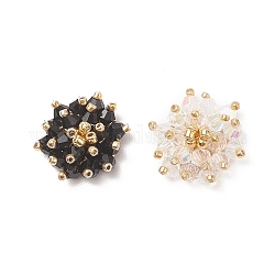 2 pz 2 cabochon di perle di vetro colorate, con reperti di setaccio in ferro dorato, fiore, in bianco e nero, 12~18x15~16x6.5mm, 1pc / color