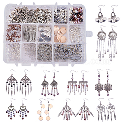 Fabrication de boucles d'oreilles sunnyclue, perles de verre, accessoires d'alliage et crochets de boucle d'oreille de fer, couleur mixte, boîte d'emballage: 14x10.8x3cm