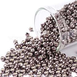 Cuentas de semillas redondas toho, Abalorios de la semilla japonés, (556) malva galvanizado, 8/0, 3mm, agujero: 1 mm, aproximamente 222 unidades / 10 g
