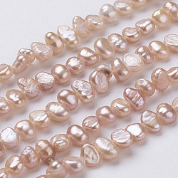 Natural Cultured Freshwater Pearl Beads Strands, Baroque Keshi Pearl Beads, Two Sides Polished, Sandy Brown, 5~7x4~5x3~4mm, Hole: 0.3mm, about 76~80pcs/strand, 14 inch