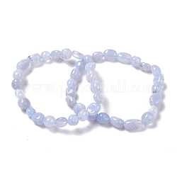 Bracelets élastiques à perles en agate bleu naturel, pierre roulée, pépites, diamètre intérieur: 2 pouce (5~5.2 cm)