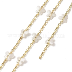 Catene rolo in ottone placcate, con farfalla di perle di plastica in rilievo, senza saldatura, con carta di credito, oro, 10x9.5x3.5mm